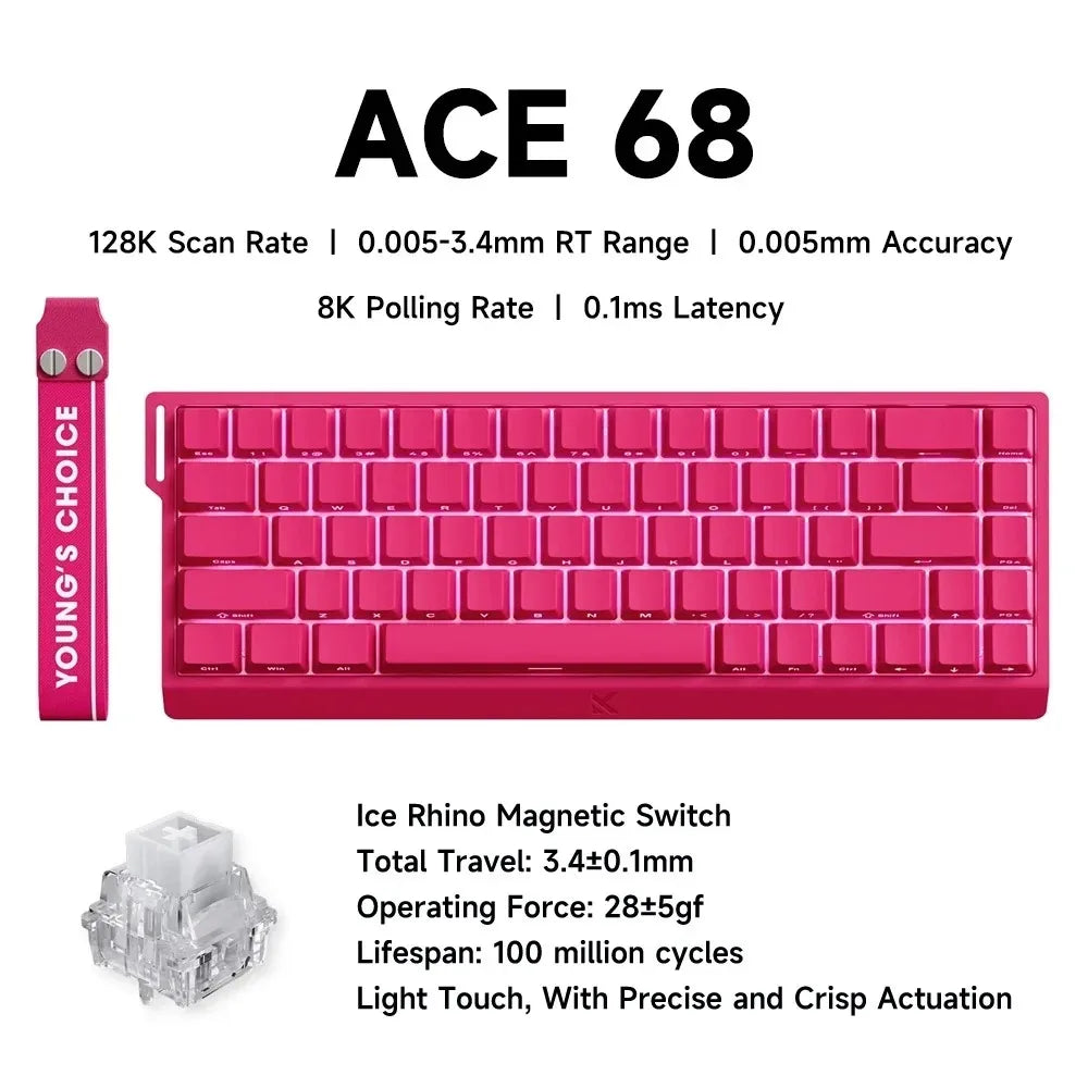 MCHOSE ACE68 Magnetic Keyboard Wired Mechanical Gaming 0.01mm RapidTrigg 8000Hz SOCD/Rs 0.125ms 128K Sampling Rate for Logitech