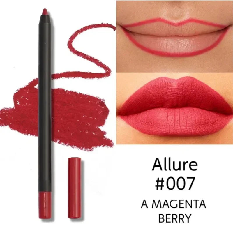 Matte magenta berry lip liner pencil, waterproof, long-lasting, for defined lips. Smooth, non-stick lip makeup.