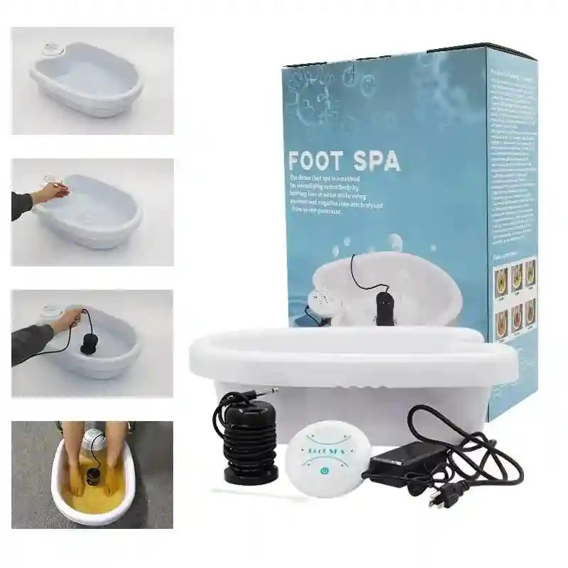 Electric detox ion foot spa machine with basin, controller, and ion array for home water therapy and cleaning.
