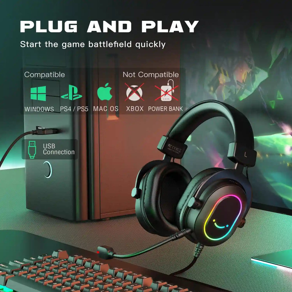 Dynamic RGB Wireless Gaming Headset with 7.1 Surround Sound - Tidesmit Tidesmit