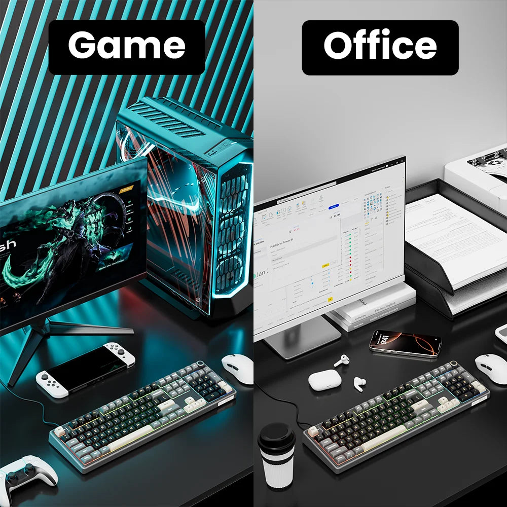 RK Royal Kludge R108 Wired Gamer Keyboard 100% 108 Keys MDA PBT Keycap Gasket RGB Hot-swappable Mechanical Keyboard Volume Knob