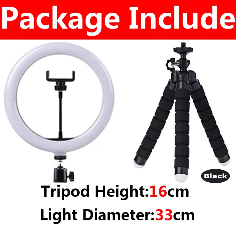 LED Ring Light with Tripod Stand for Content Creation 16cm-33cm A-33cm Black Tidesmit