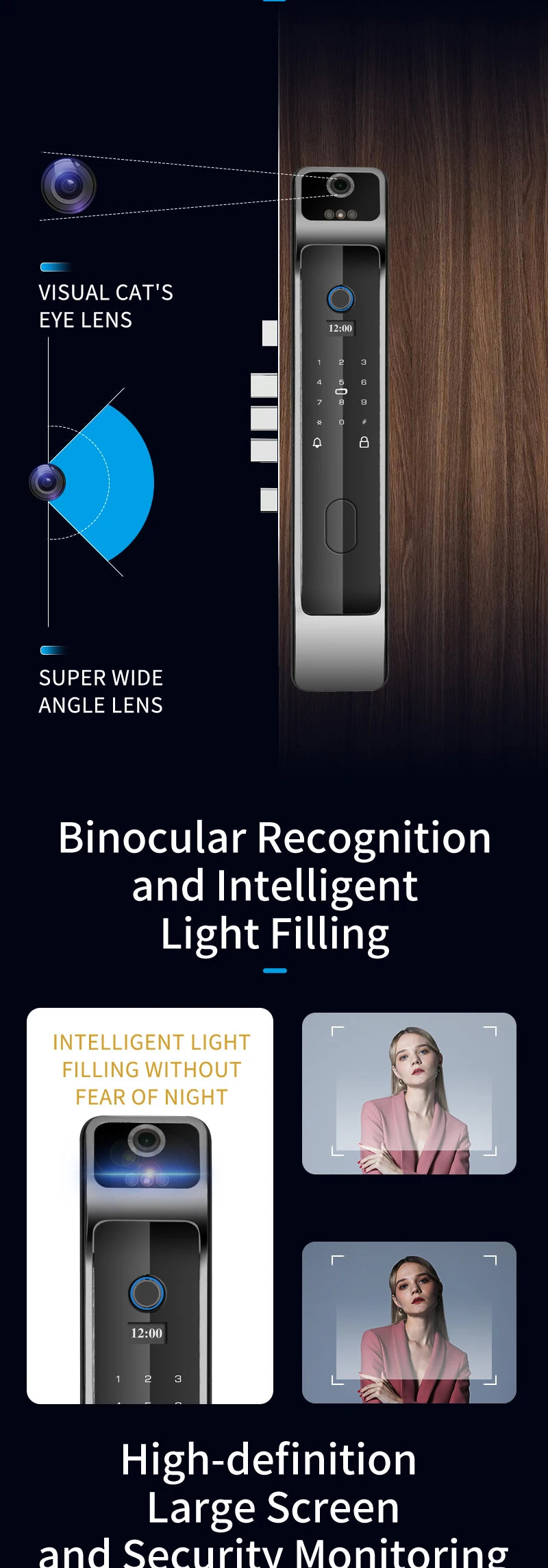 Tuya Smart 3D Face Door Lock Security Face & Camera Monitor Intelligent Fingerprint Password Biometric Electronic Key Unlock