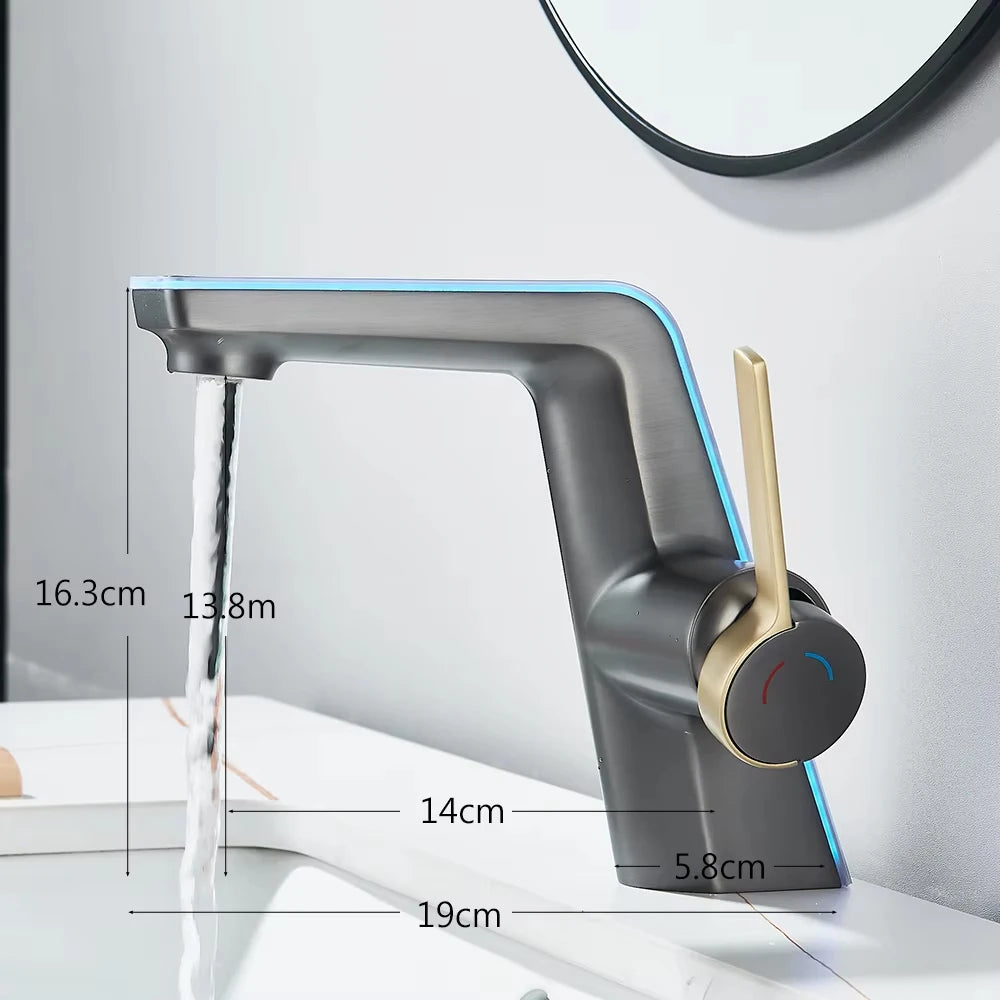 Digital Display Screen Bathroom Basin Sink Faucet 2-ways Spout LED Washbasin Taps Hot Cold Water Deck Mounted Mixers