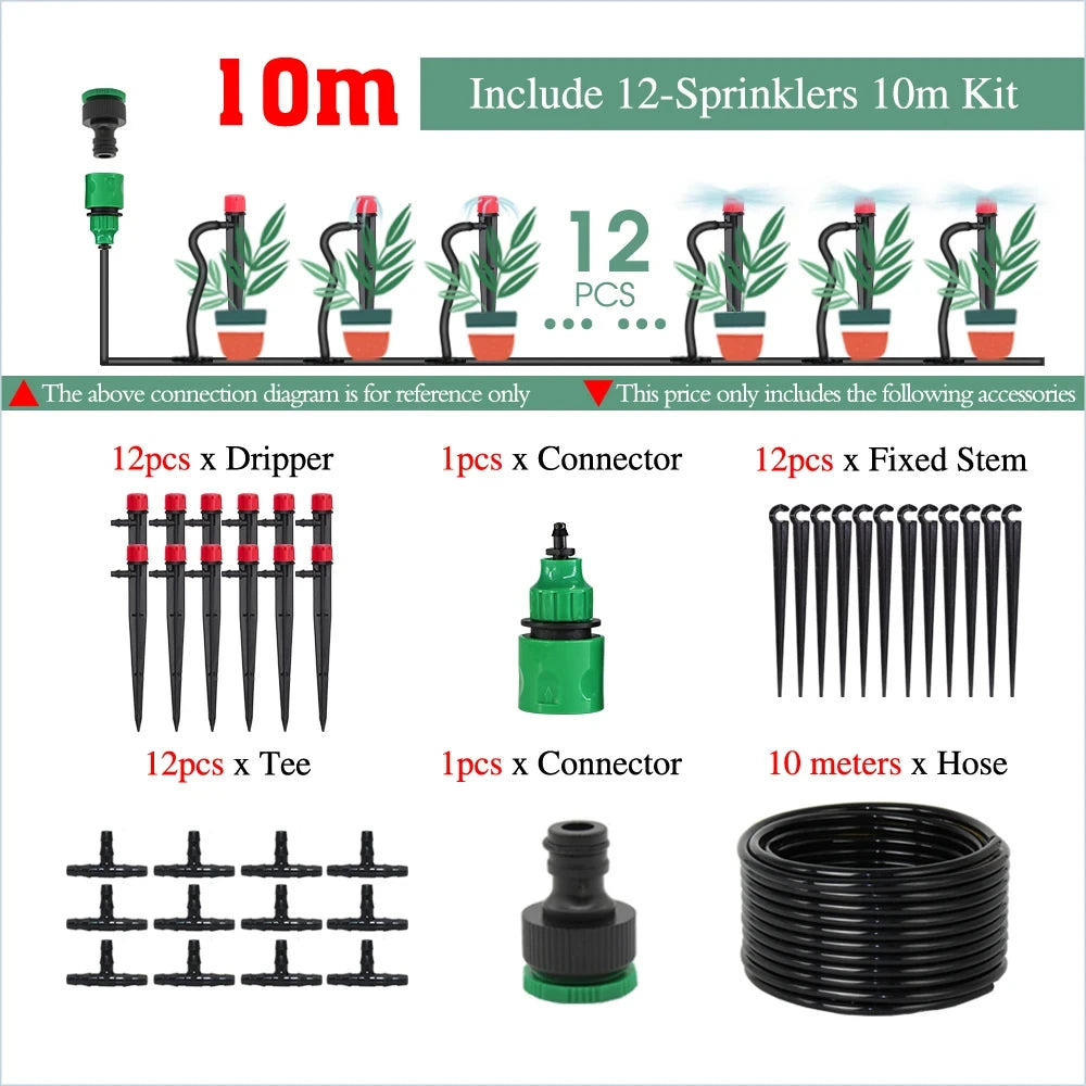 50-5M Automatic Garden Irrigation System Adjustable 13cm Sprinkler Smart Timer Greenhouse Yard Watering Kit Strong Flux