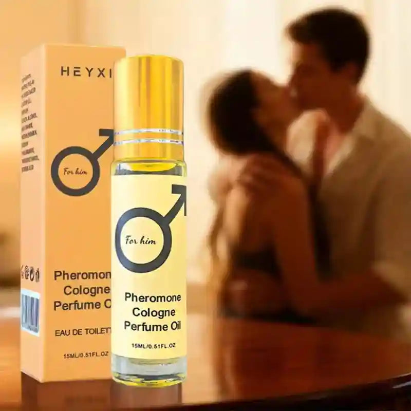 Heyxi Pheromone Cologne Perfume Oil for men. Portable 15ml roll-on EDT in glass bottle for romantic, lasting scent.
