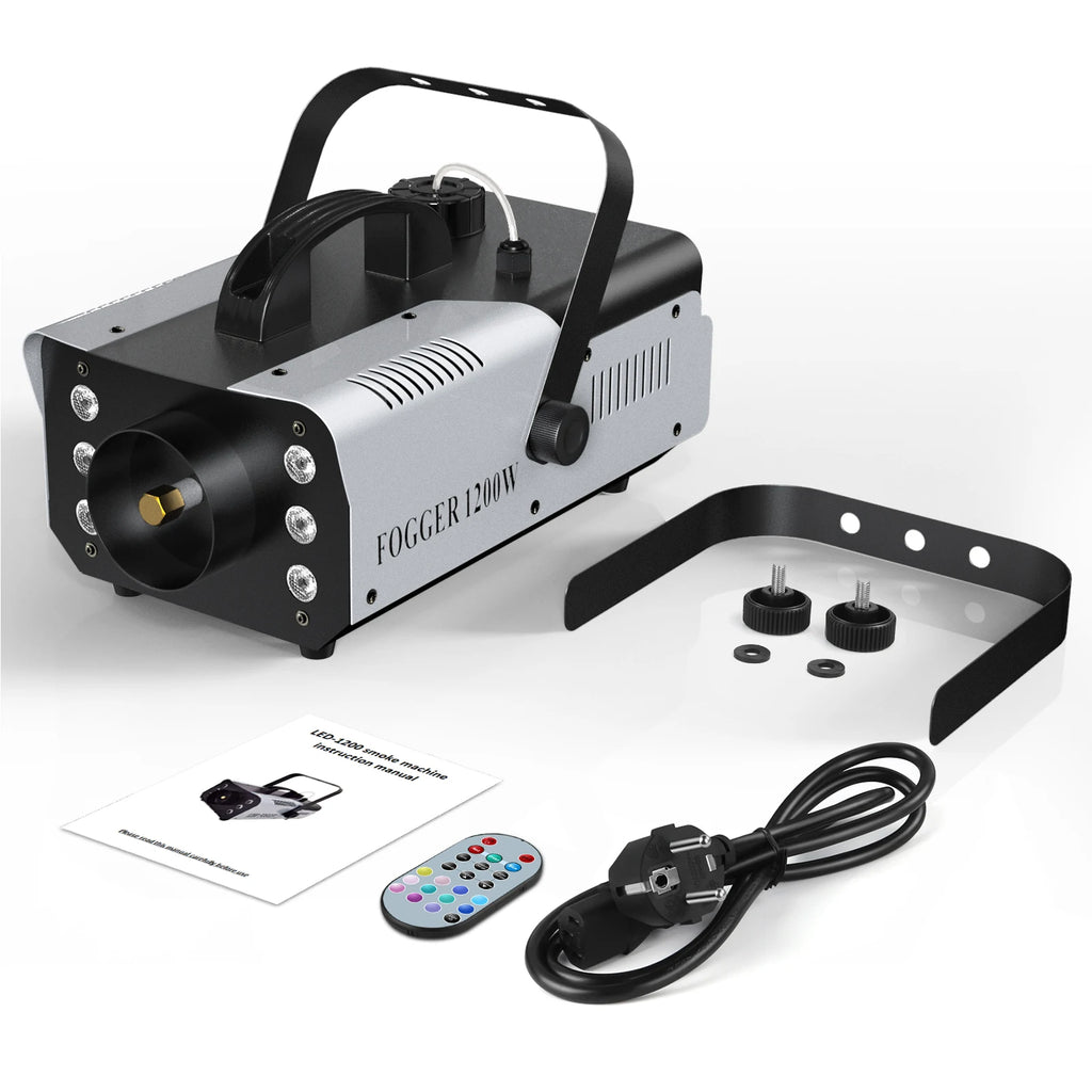 1200W Smoke Machine RGB 6LEDs Lighting Fog Machine Remote Control Stage Smoke Haze Generator for Disco Party Nightclub Wedding