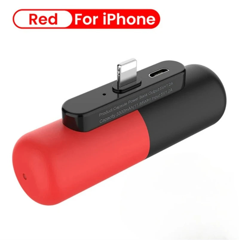Mini Portable Charger 3000mAh for iPhone and Android - Fast Charging Lightning Red Tidesmit