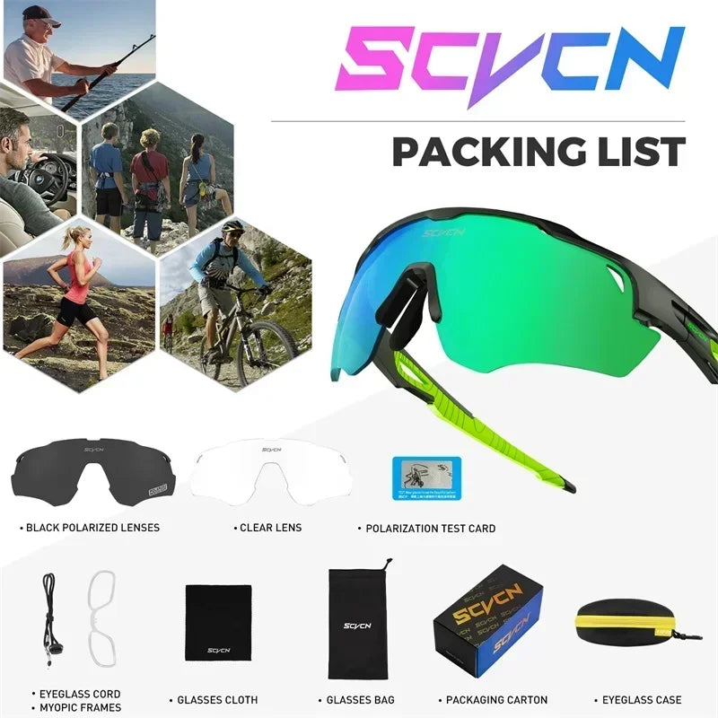2024 SCVCN Cycling Sunglasses Fashion Polarized MTB Glasses Bicycle UV400 Cycle Eyewear Photochromic Bike Goggles for Men Women