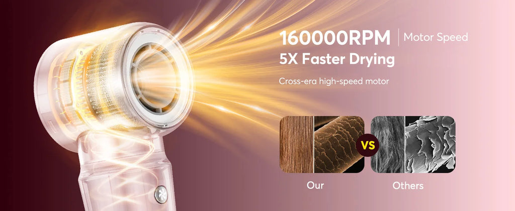 Rose gold 5-in-1 hot air styler with 160k RPM high-speed motor for fast, smooth hair drying and styling results.