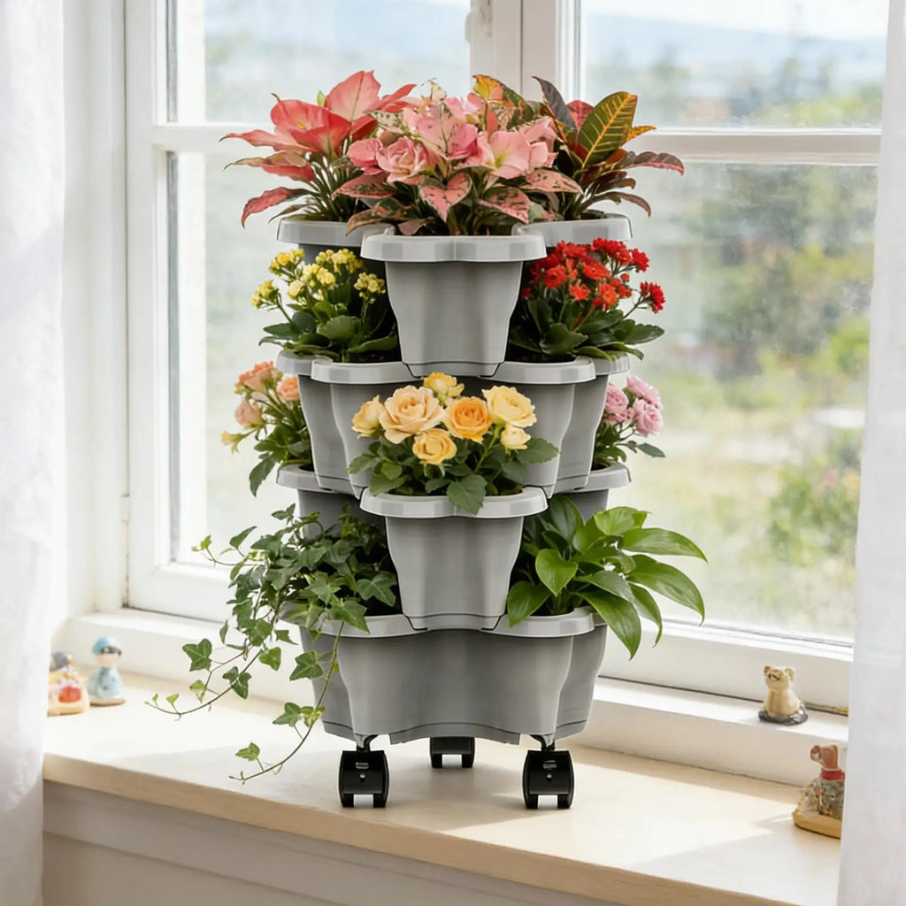 4/5 Tiers Flowerpot Vertical Tower, Stackable Flowerpot Multi-Layer Plastic Flower Pot for Garden Strawberry Tarts Potato Tarts