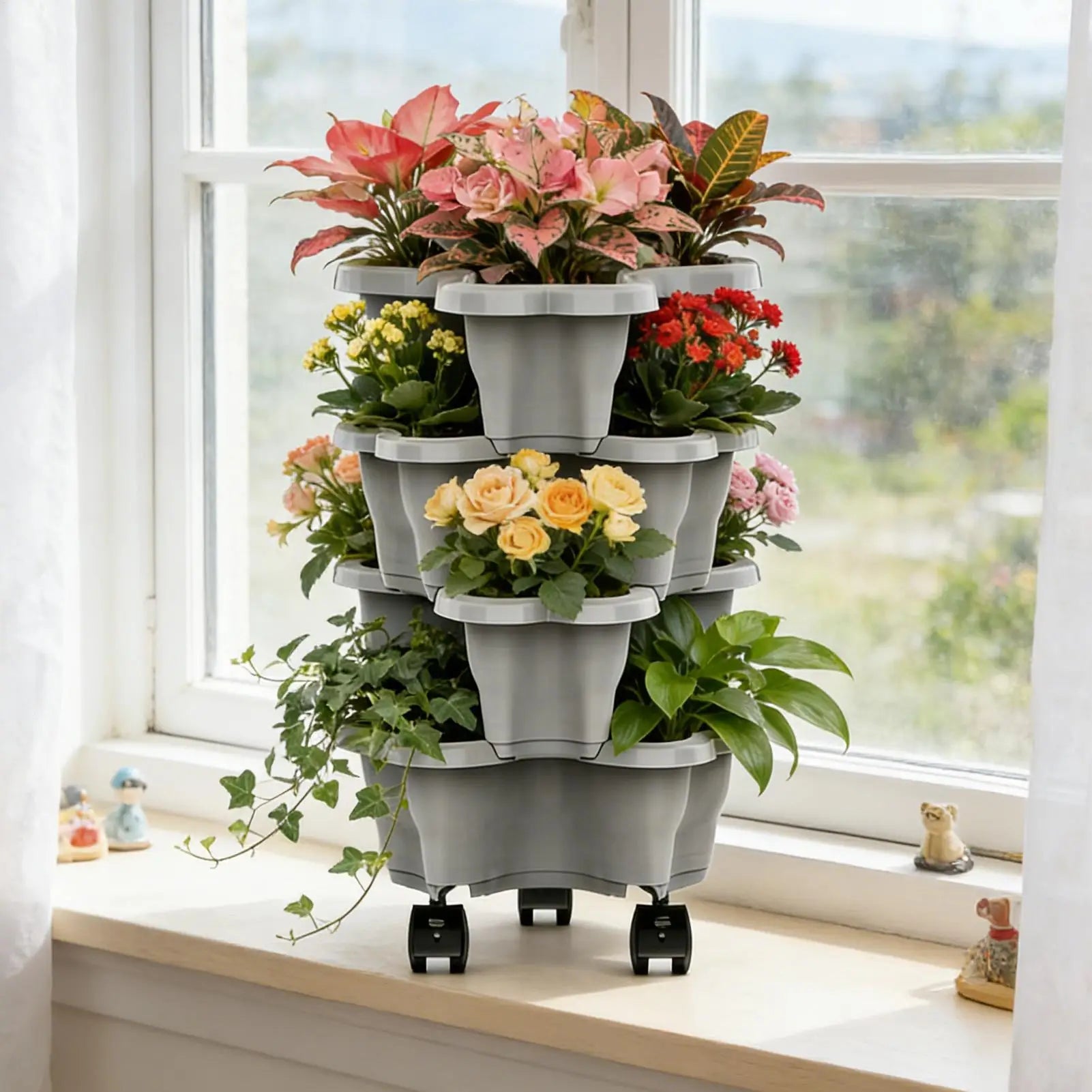 4/5 Tiers Flowerpot Vertical Tower, Stackable Flowerpot Multi-Layer Plastic Flower Pot for Garden Strawberry Tarts Potato Tarts
