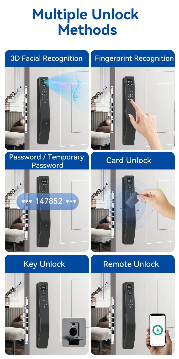 Smart Door Lock Tuya Wifi Smart Fingerprint Cerradura Inteligente Digital Safe Door With Camera Lock For Home