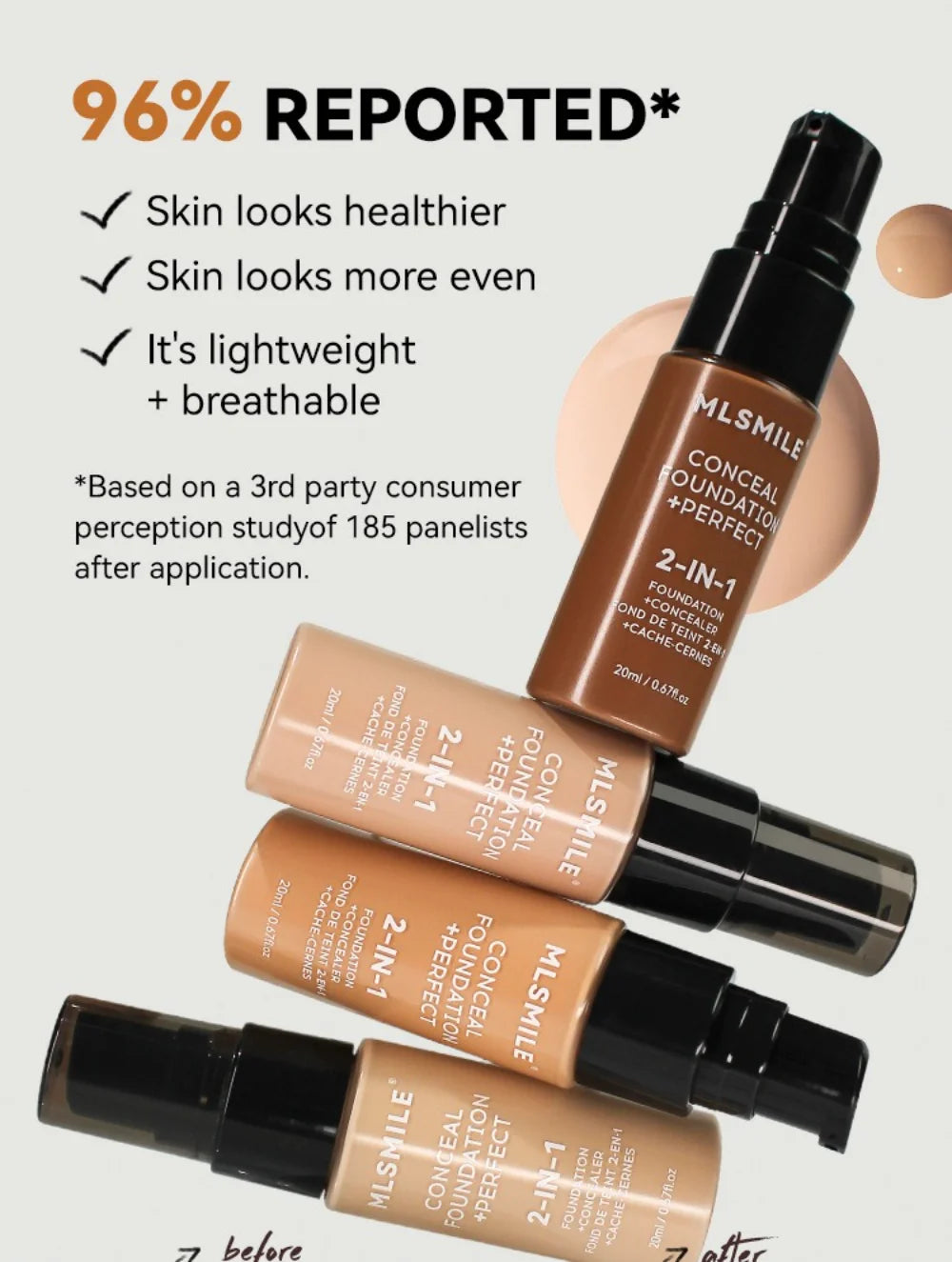 Tidesmit matte liquid foundation for oil control and long-lasting face makeup coverage texture close-up