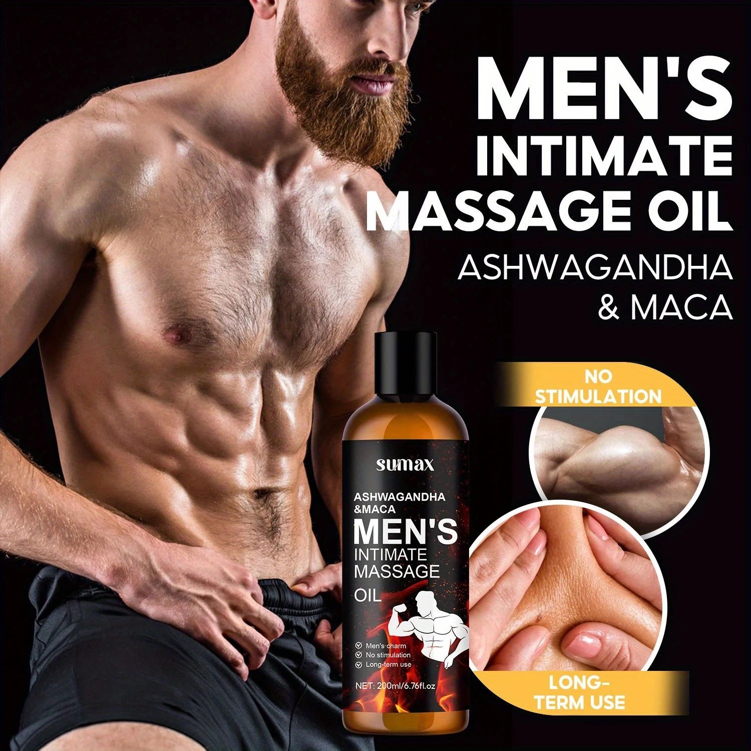 Ashwagandha & Mocha Men'S Massage Oil - Hydrating,Alcohol-Free, Non-Greasy Formula for Lasting Moisture,Ideal for All Skin Type