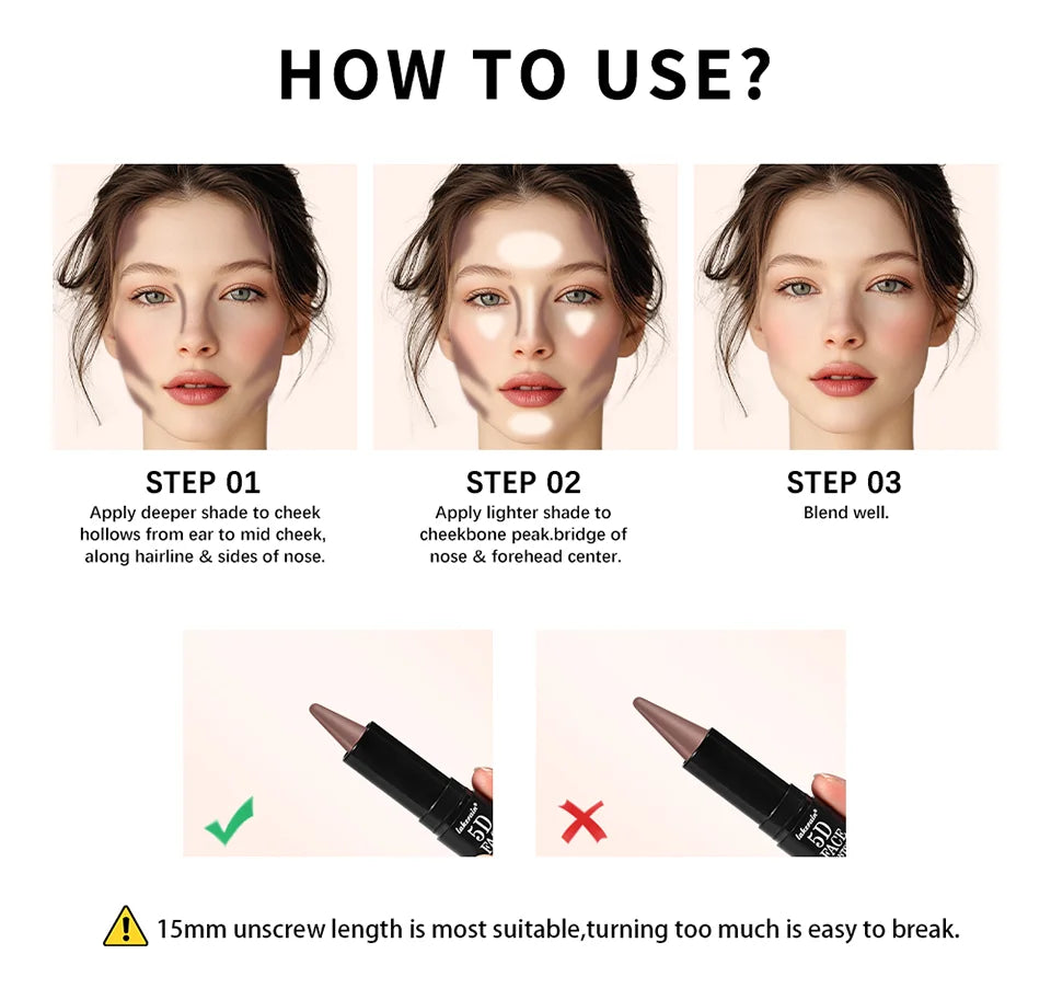 Tidesmit double-headed contouring stick with highlighter for V face sculpting and defined nose bridge
