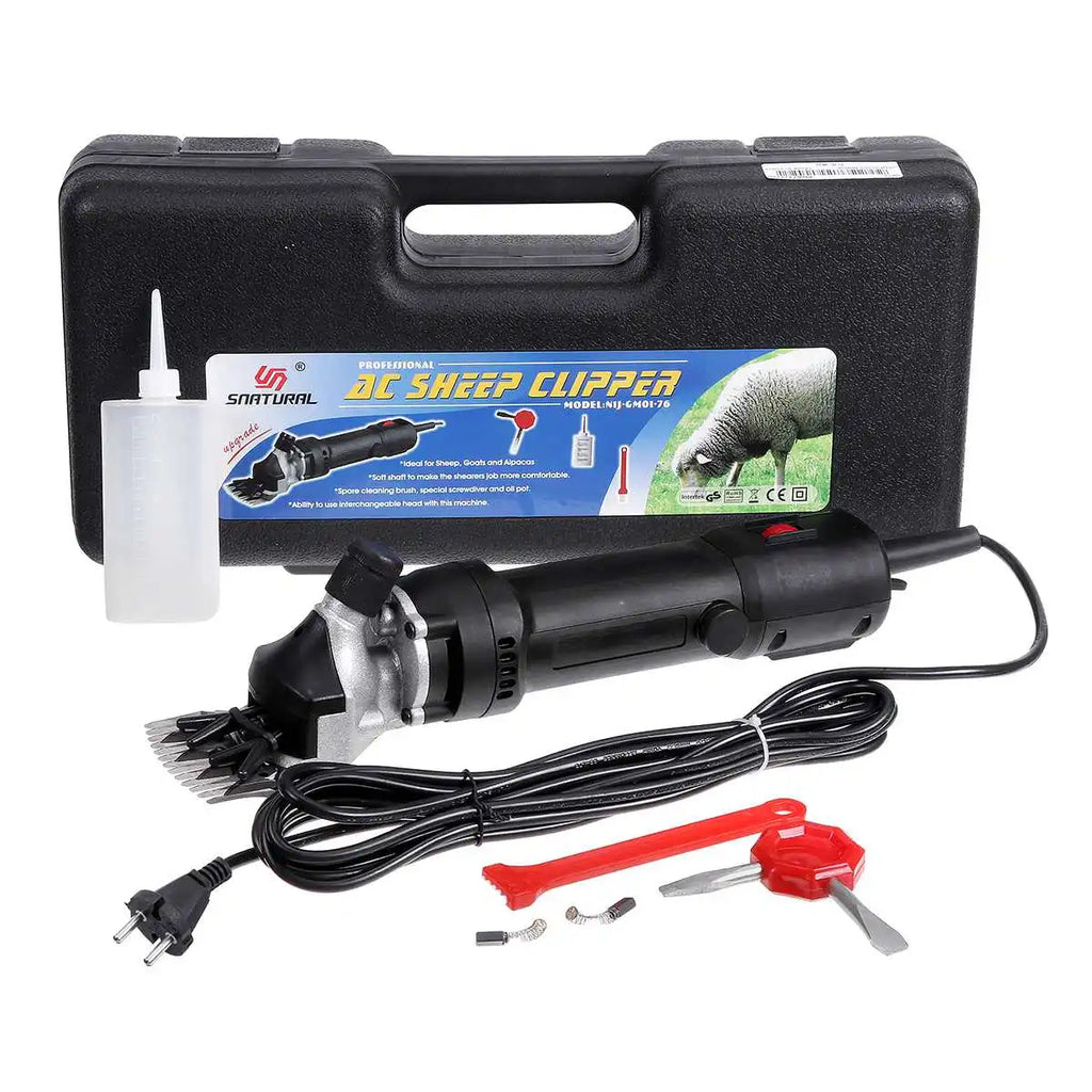 2000W electric sheep clipper with 13-tooth blade, 6-speed settings, and carry case for efficient wool shearing.