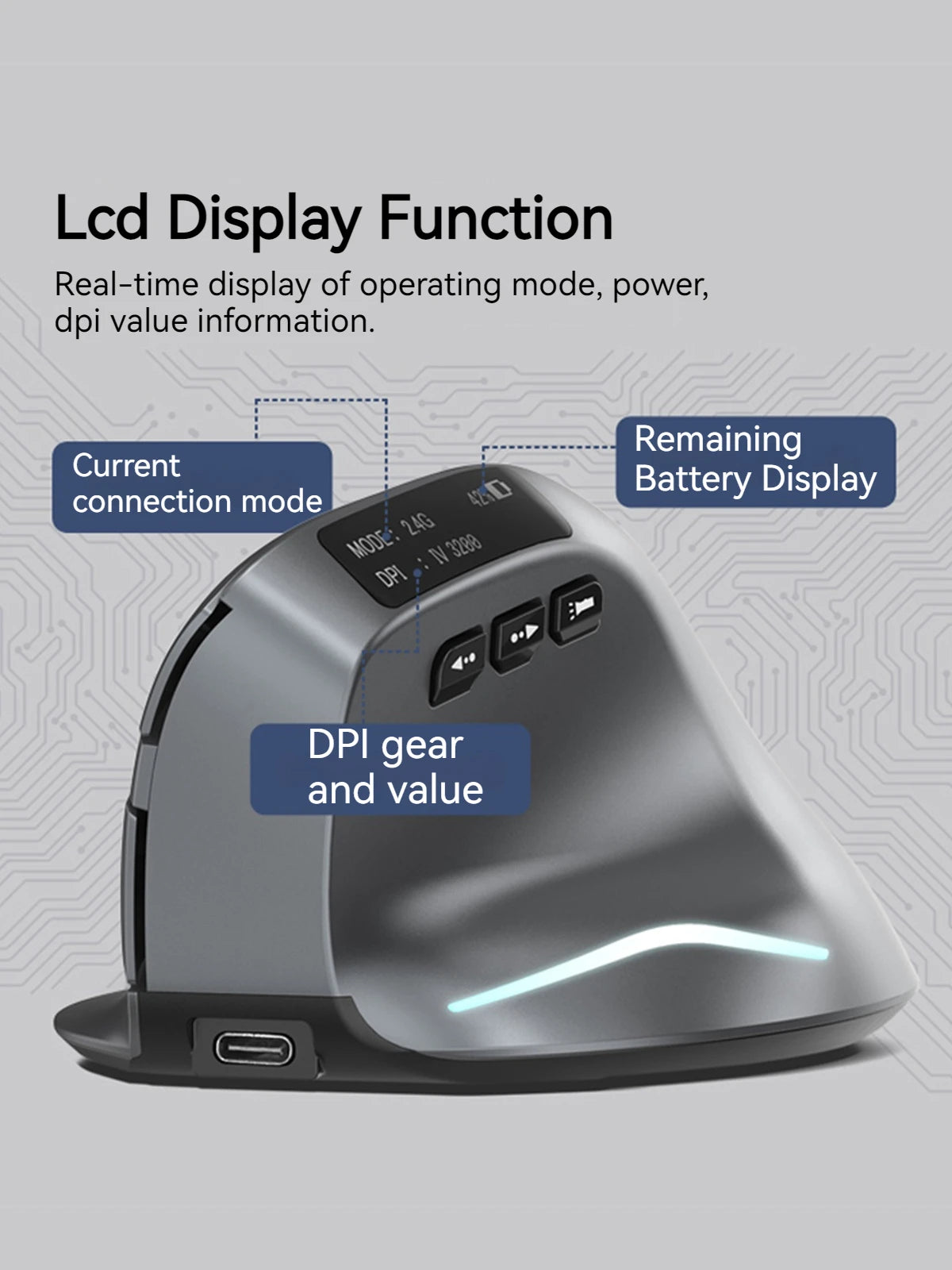 Zelotes F-26C Computer Laptop Office Mouse 2.4G Wireless Gaming Mouse Bluetooth Mouse DPI Adjustable LED Display Screen