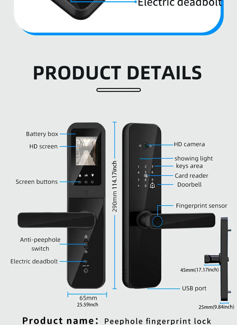 XSDTS New Tuya Wifi Digital Electronic Smart Door Lock With Biometric Camera Fingerprint Smart Card Password Key Unlock