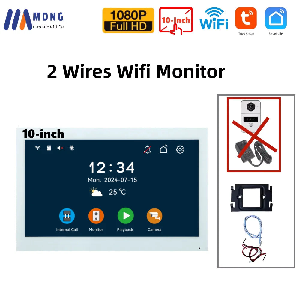 1080P Tuya Smart WIFI Doorbell Camera Apartment Video Intercom 2 Wires 7/10 Inch Wireless WIFI IPS Touch Monitor 5-in-1 Unlock