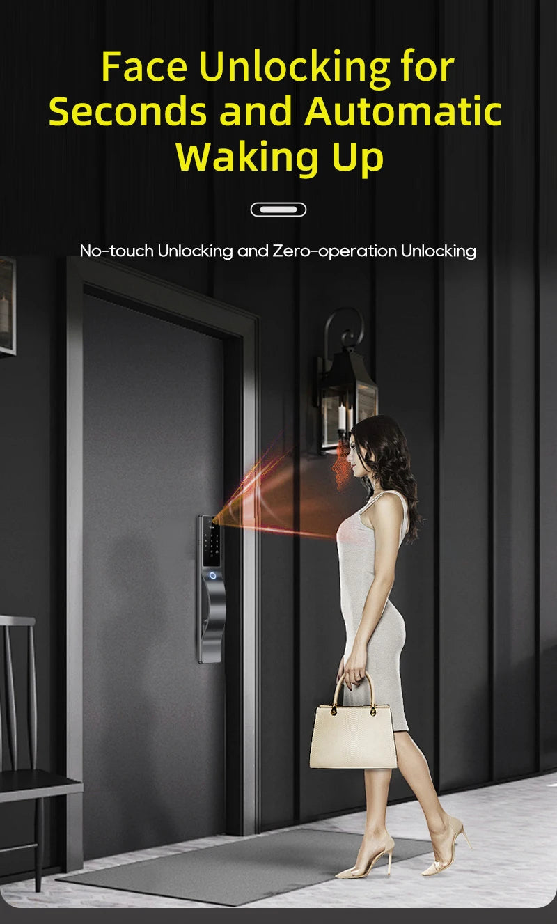 3D Face Recognition Digital Door Lock Unlock Smart Lock With Camera FIngerprint Password Unlock Keyless Electronic Door Lock