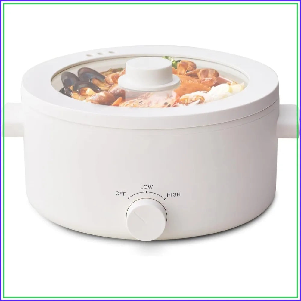 3L electric hot pot with white ceramic nonstick inner, open lid, and temperature dial