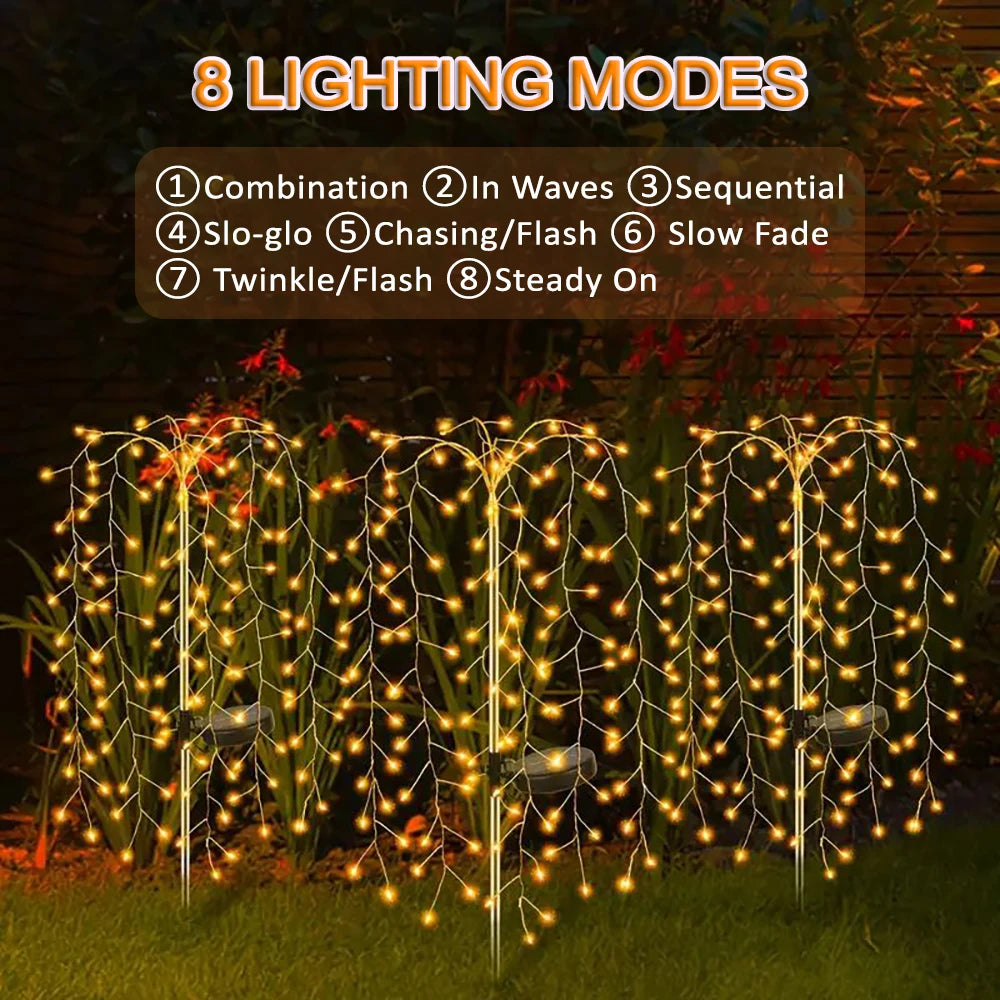 2/4Park 180LED Solar Powered Firecracker Light with 8 Lighting Modes, Outdoor Lawn Lights Smart Decorative Lighting, From dusk till dawn Solar Fairy Lamp for Courtyards, Lawns, Gardens, Pathways, Garden Decor