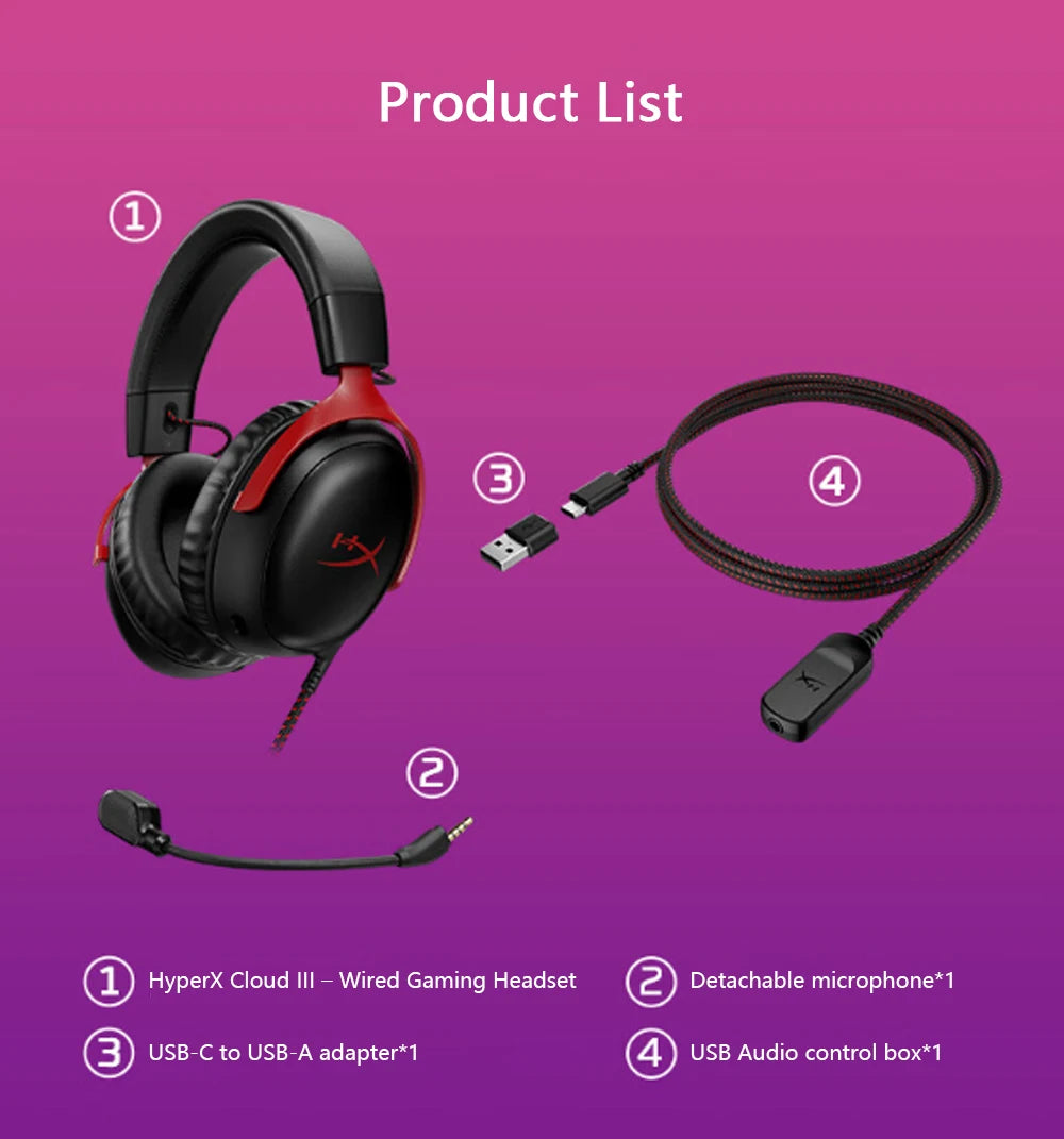 HyperX Cloud III Wired Gaming Headset - DTS Audio Black-Red Tidesmit
