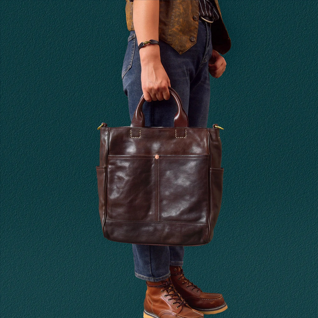 Fashion organizers designers handmade genuine leather men's tote bag outdoor travel luxury vegetable tanned cowhide handbags