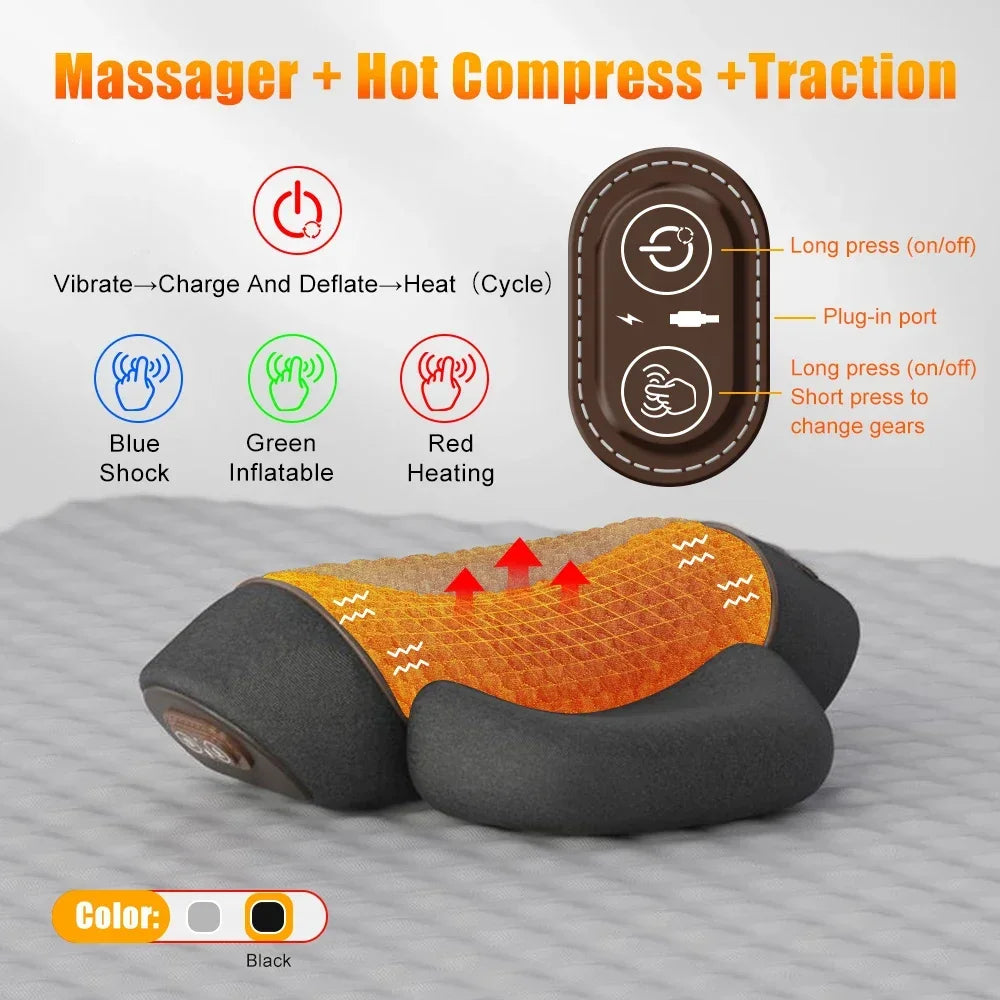 Neck Massager Pillow with Heating and Traction for Muscle Relief Back Massage Instrument HOT-MASSAGE-TRACTION Tidesmit