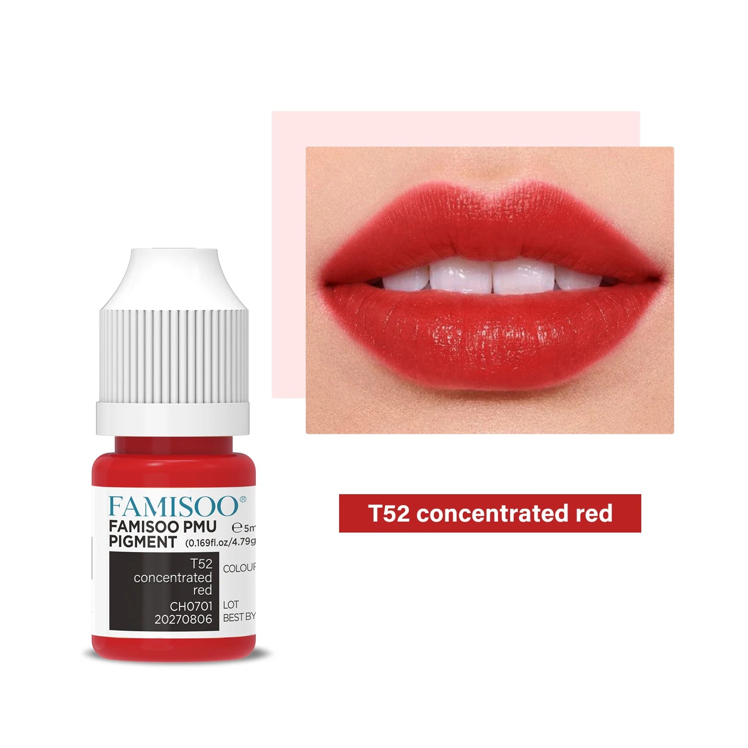 Permanent Makeup Pigment 5ml | Professional PMU Lip & Brow Ink Permanent Makeup Machines T52 Intense red China Mainland Tidesmit