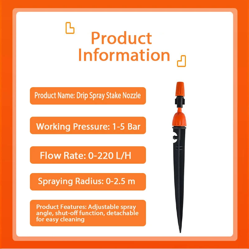 Adjustable 2-in-1 Drip Spray Stake Emitter 360° Mist Nozzle Garden Auto Watering Irrigation Stake for Greenhouse Lawn Plant Pots