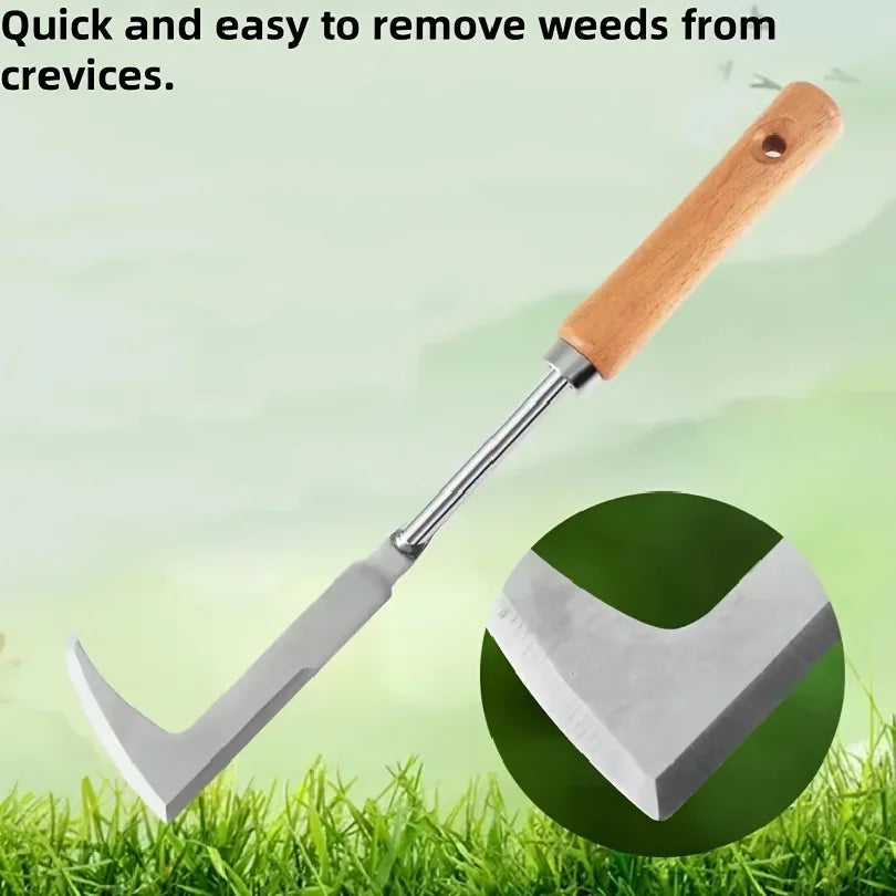 Stainless steel gap weeding tool, L-shaped multi-purpose garden hand tool, used for clearing weeds in yards, terraces, and lanes