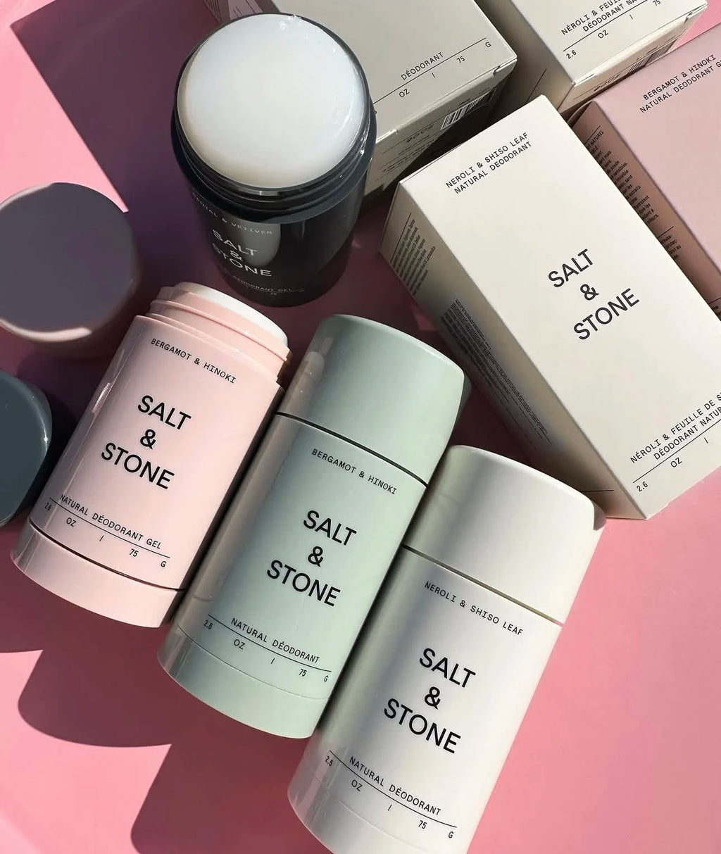 SALT & STONE unisex natural plant deodorant stick in Black Rose, Oud, Neroli, and Basil for effective odor control.