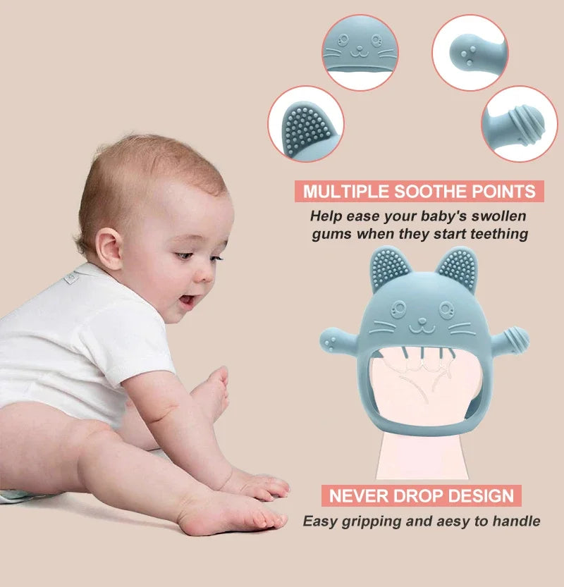Baby Teether Cat Gloves Teether Silicone Anti-eating Hand Molar Stick Massage Gums Baby Anti-biting Teether Baby Accessories
