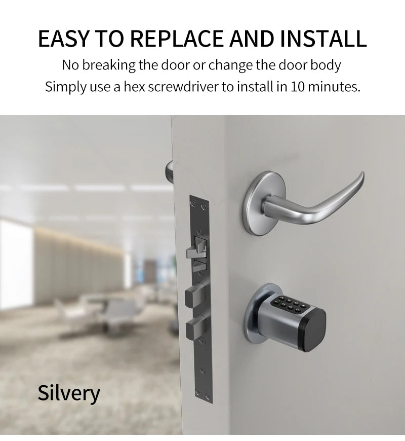 Support Tuya App Intelligent Plug-in Lock IP65 Biometric Fingerprint App Control Cylindrical Bolt Alex/Google Home/Office Door