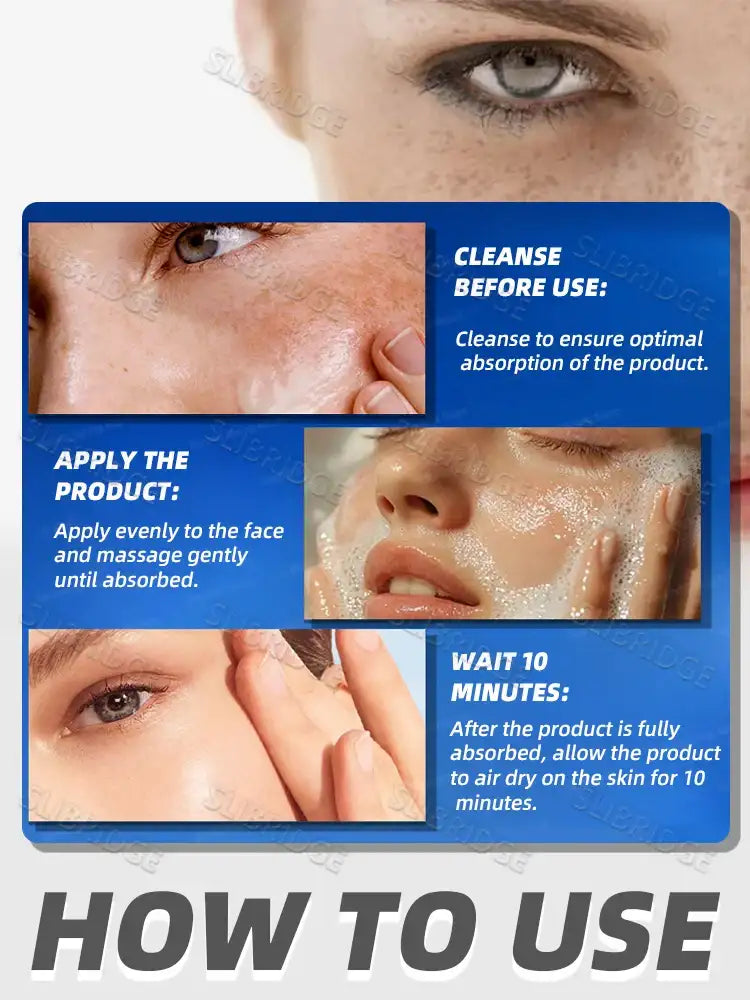 Infographic showing three steps to use melasma skin care: cleansing, applying the product, and letting it dry.
