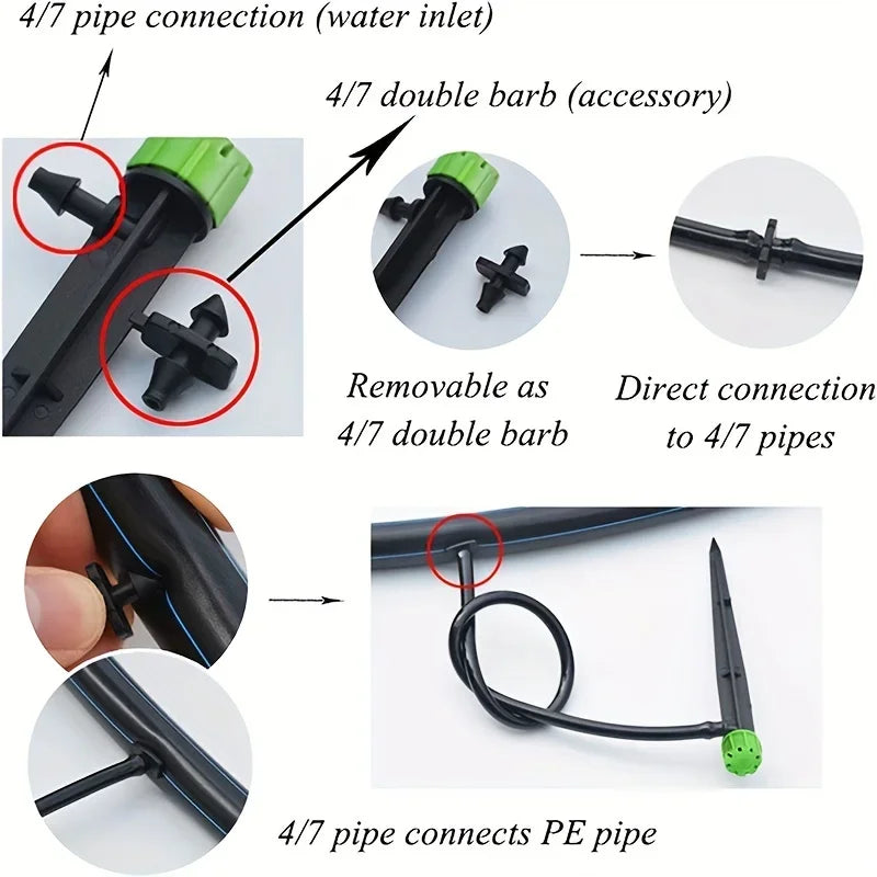 Drip Emitters Perfect for Tube PE Pipe,Adjustable 360 Degree Water Flow Irrigation Drippers on Stake for Flower Bed,Garden, Lawn