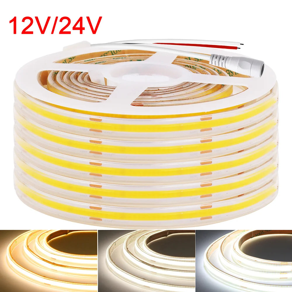 IP67 Waterproof COB LED Strip Light 12V 24V 3000K 4000K 6000K Flexible Led Tape 5m 10m 20m 0.5m 1m 2m 480LEDs/m Linear Lighting