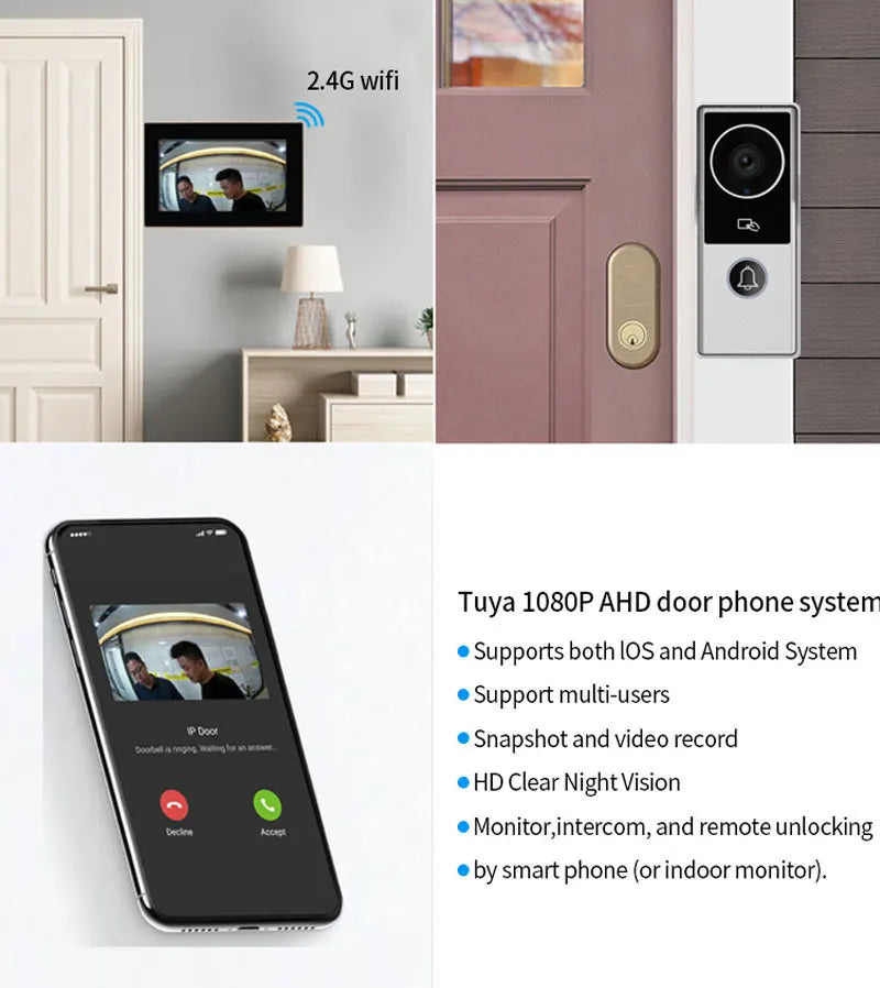 Wifi Tuya App Video Intercom 1080P Video Doorbell HD Camera for Apartment 7/10inch Touch Monitor one-key Unlock Motion Detection
