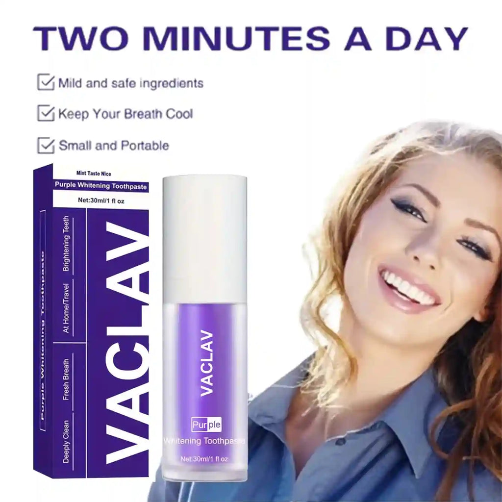 Tidesmit Vaclav purple toothpaste for teeth whitening and yellow stain removal color corrector