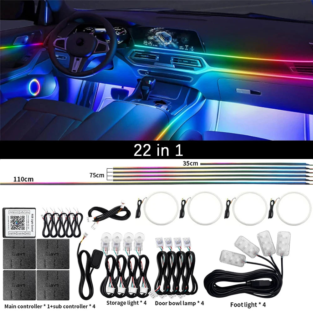Tidesmit RGB LED Car Interior Ambient Light Strip Kit App Controlled Symphony110cm 22in1 Tidesmit