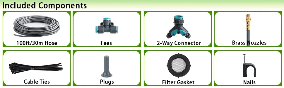 100 200FT 1/4" Drip Irrigation System Kit Automatic Garden Watering System With 16Pcs Adjustable Spray Nozzles For Garden Lawn