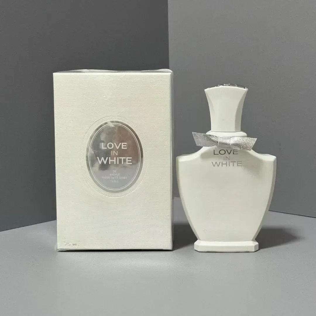 Creed Love in White women’s floral perfume, elegant white bottle with silver bow, 75ml luxury eau de parfum spray.
