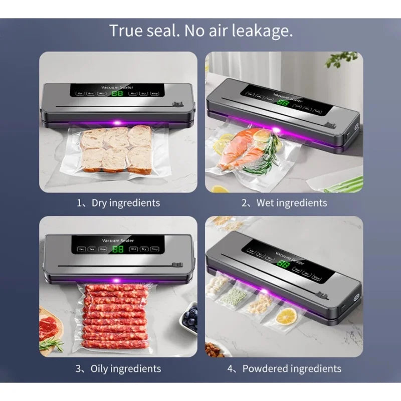 Electric Vacuum Sealer Food Storage Seal Touch Button Dry/Wet Built-in Cutter Kitchen Food Sealing Vacuum Packaging Machine