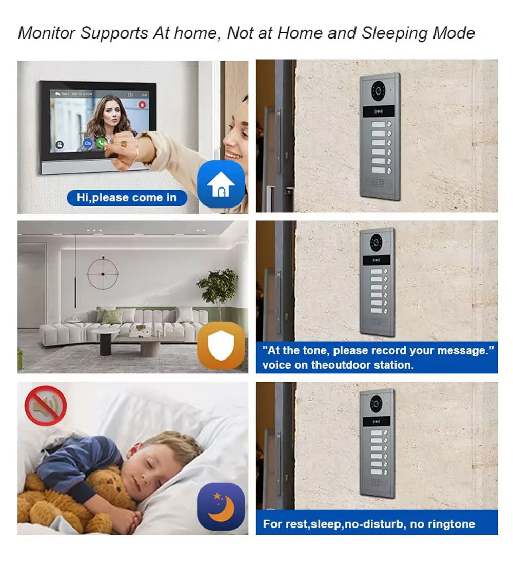 7 inch Touch Screen Video Doorbell Intercom 4 Wired Tuya WiFi Video Doorphone System for 5/6/8 Family Apartment RFID Card Unlock