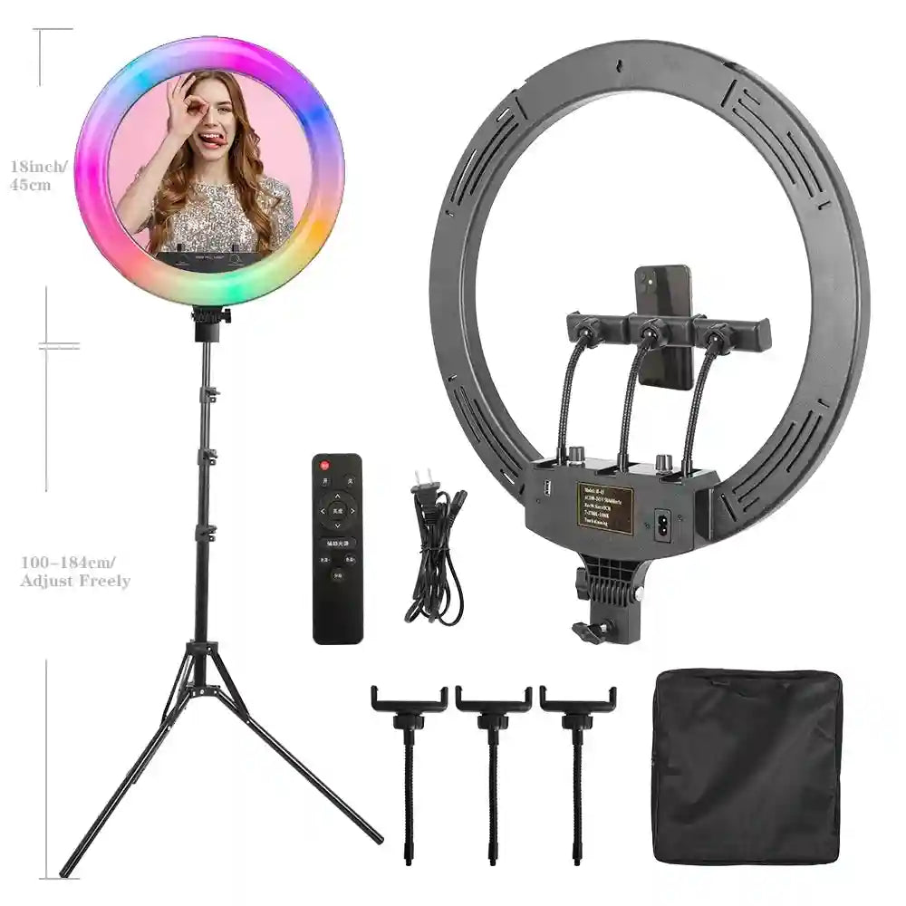 18 Inch RGB Ring Light with Tripod for Professional Content Creation 200cm Tripod RGB Tidesmit