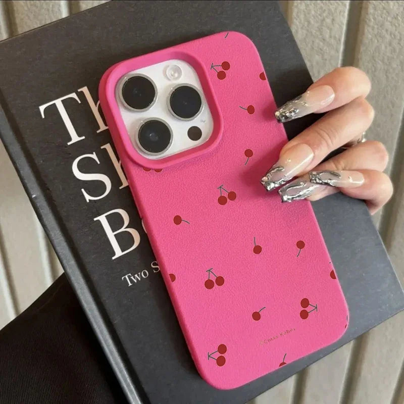 iPhone 16 Phone Case - Cherry Pattern Silicone Shock-Absorbing Cover Tidesmit