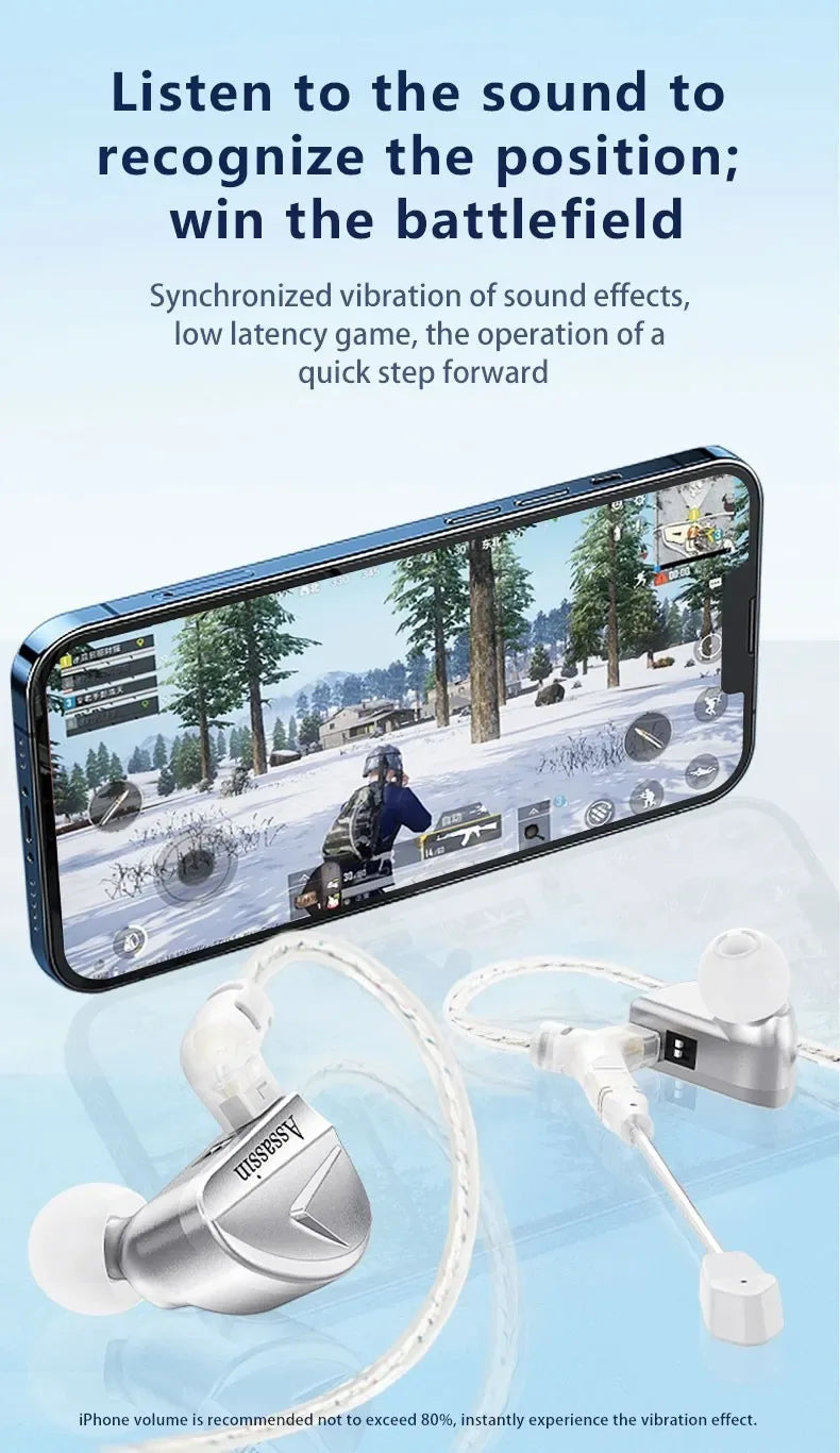 CVJ Assassin Silver in Ear Earphones 1BA+1DD+1Vibrate Game Mode HIFI Microphone Hybrid Tuning Switch Wired Earbuds IEM Headphone Tidesmit