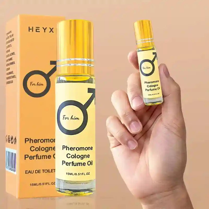 Heyxi Pheromone Cologne Perfume Oil for men. Portable 15ml roll-on EDT in glass bottle. Romantic lasting scent.